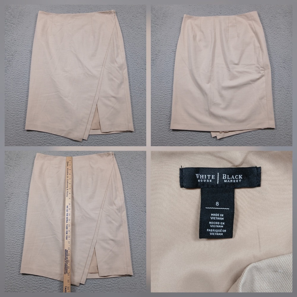 White House Black Market Skirt Womens Size 8 Beige Pencil Wrap Style